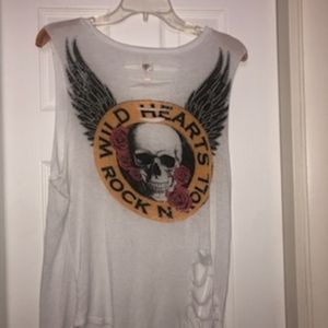 Rock n roll ripped tank with skull